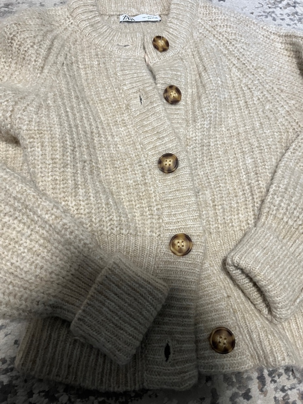 Zara Beige Ribbed Button-Front Cardigan - Picture 4 of 5